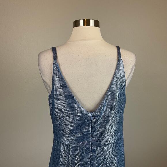 Metallic Sleeveless Thigh Slit Evening Gown Blue Size 10 Nightway Formal Dress - Picture 8 of 13